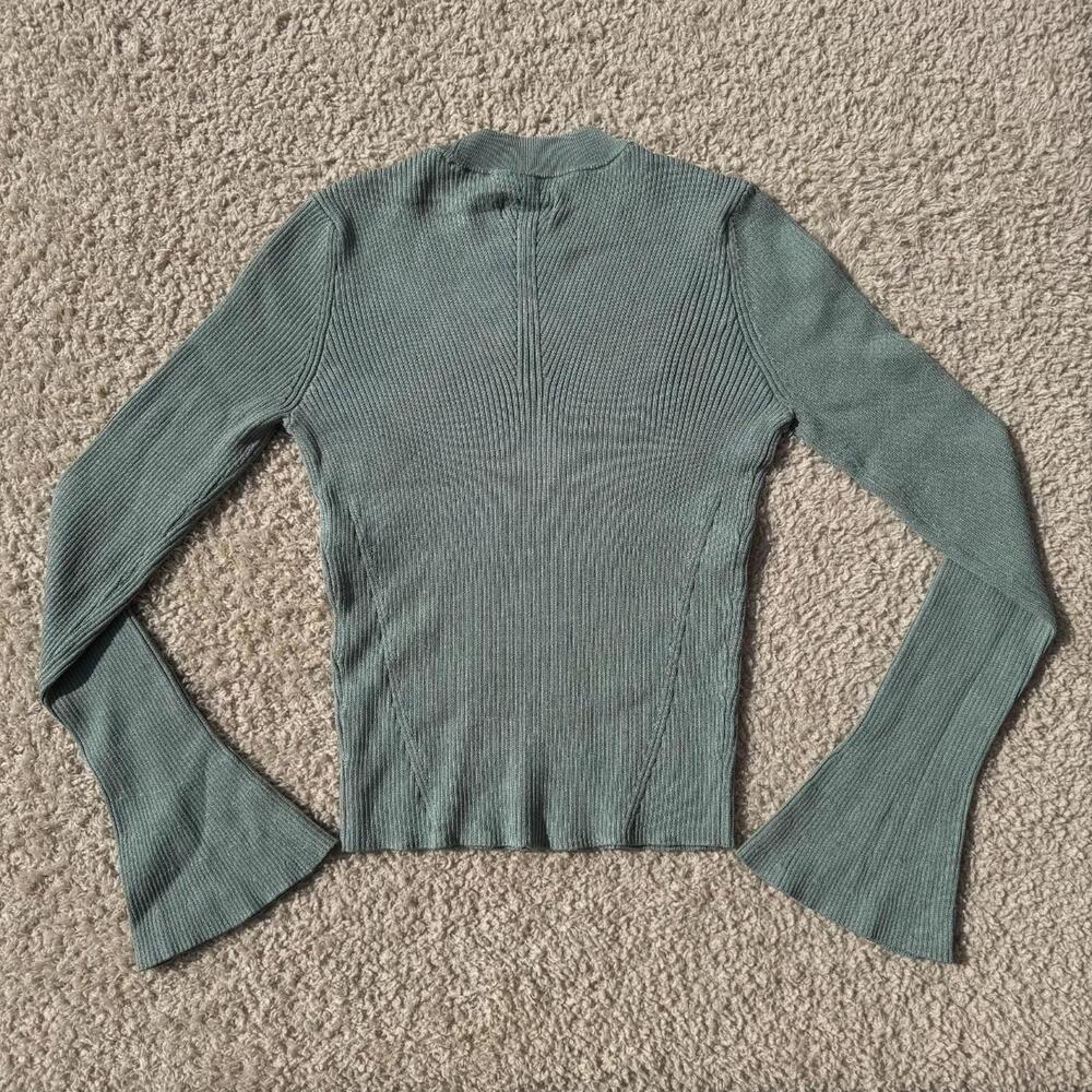 Ribbed Bell Sleeve Sweater Top Muted Sage Future Collective XXS NWT - Picture 2 of 4